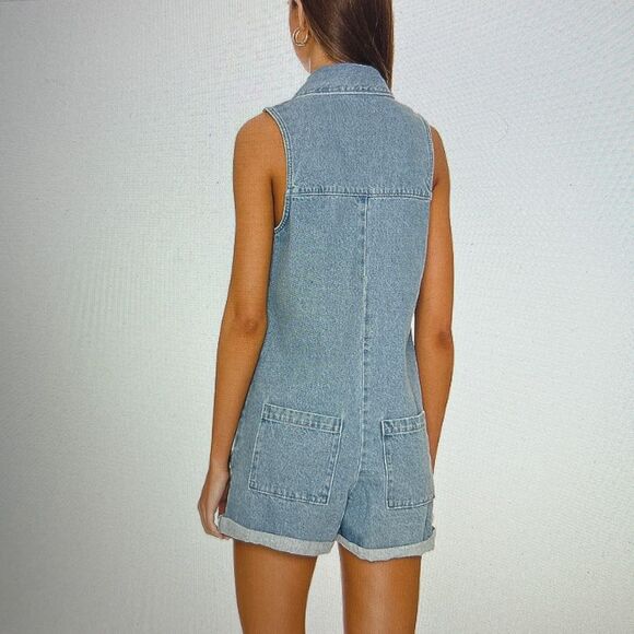 Show Me Your Mumu Reno Denim Romper in Blue Stream Size XXL - Picture 3 of 15